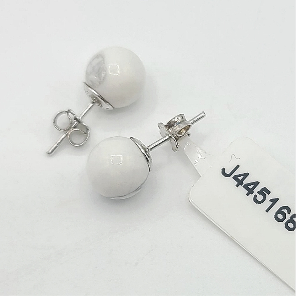 925 Sterling Silver Howlite Round Stud Earrings White Stone Boho Minimalist